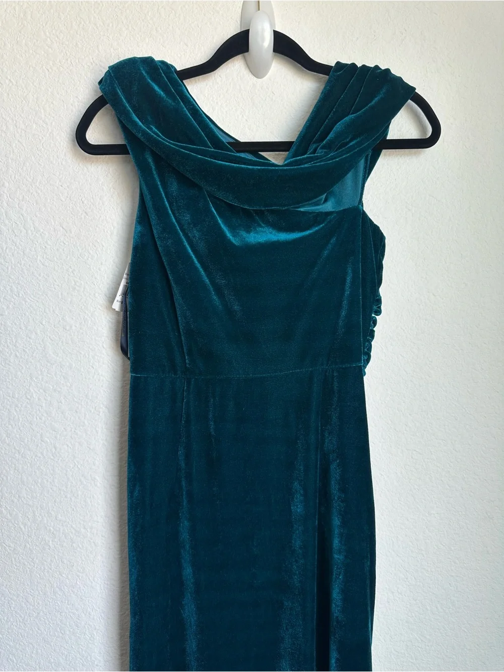 Shoshanna Grover blue green velvet one shoulder draped midi dress size 6 NWT - Picture 14 of 15